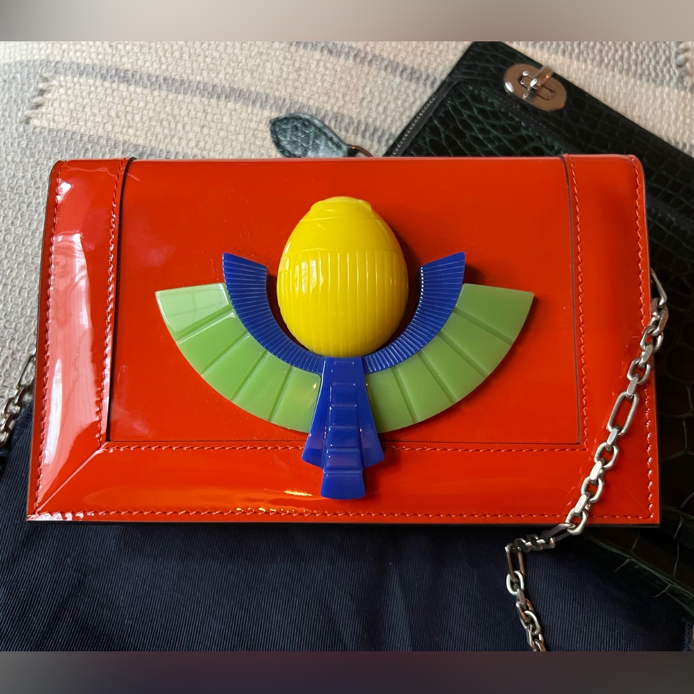 Ralph Lauren Collection Orange Patent Scarab Bag